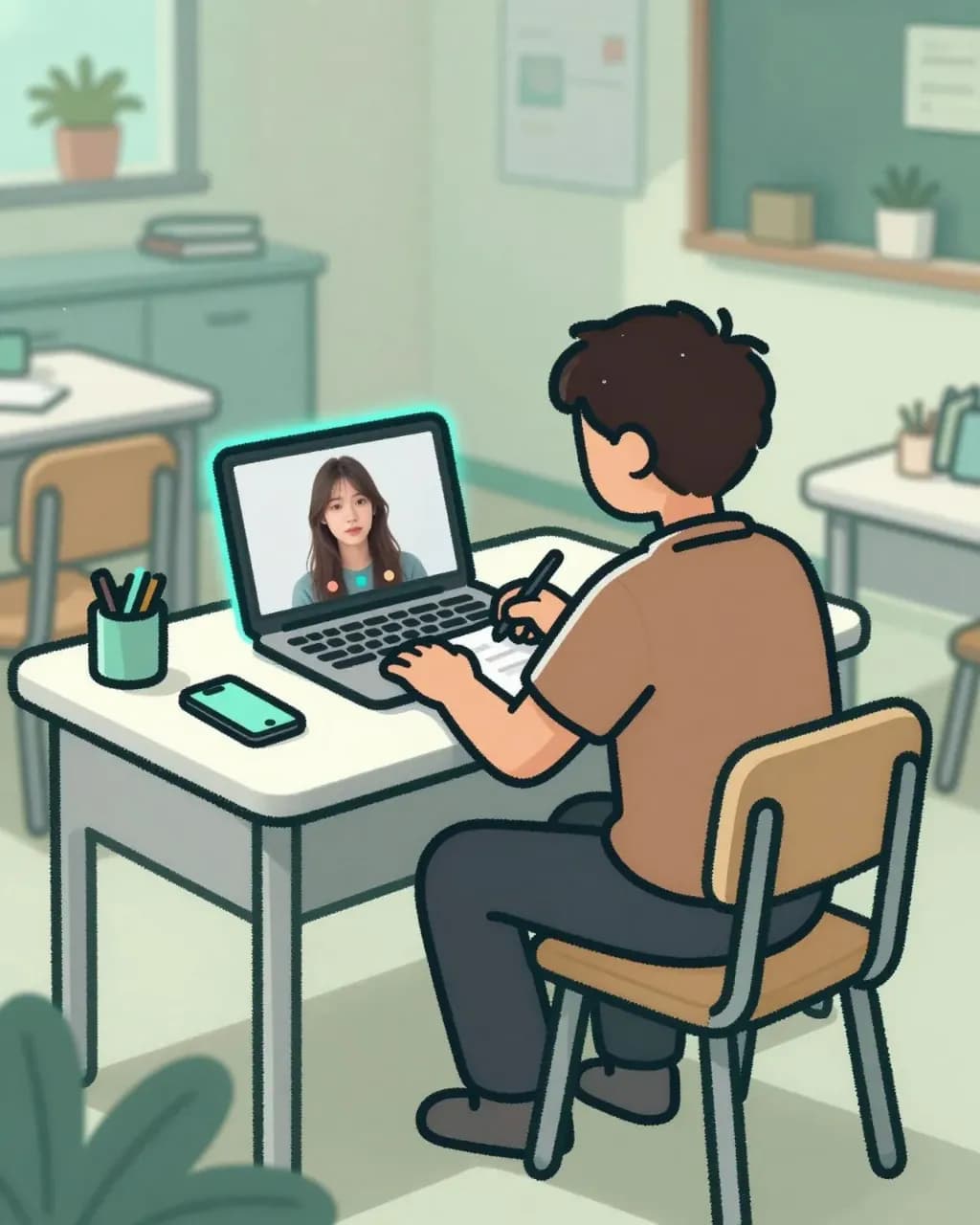 Variation illustrée d’un apprenant en classe virtuelle